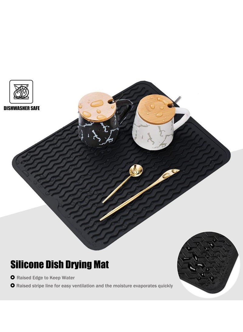 Excefore حصيرة تجفيف الصحون السيليكون غير قابلة للانزلاق سهلة التنظيف مقاومة للحرارة لحوض المطبخ أو سطح العمل أو الثلاجة أو بطانة الدرج (18 بوصة × 16 بوصة أسود) - Image 2