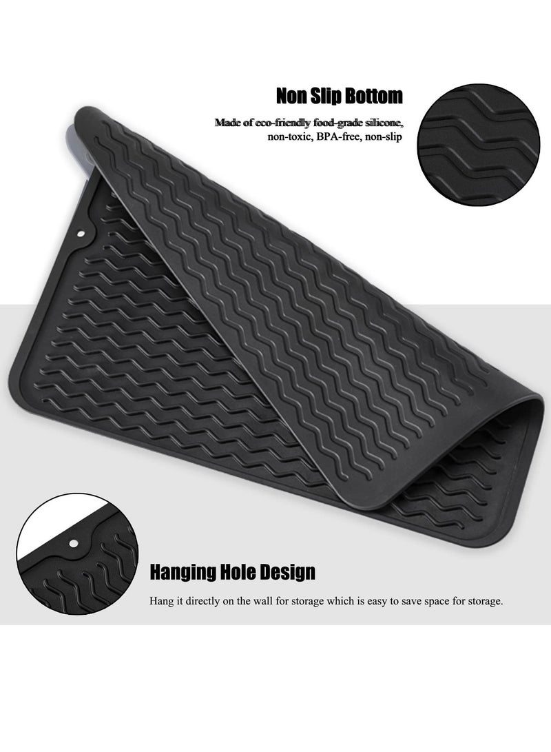 Excefore حصيرة تجفيف الصحون السيليكون غير قابلة للانزلاق سهلة التنظيف مقاومة للحرارة لحوض المطبخ أو سطح العمل أو الثلاجة أو بطانة الدرج (18 بوصة × 16 بوصة أسود) - Image 3