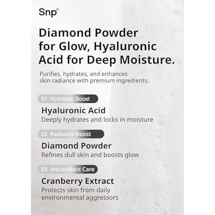 SNP 100% Diamond + 1000mg Hyaluronic Acid Sheet Mask | Tightening, Hydrating, and Nourishing with Real Diamonds for All Oily Skin Types | Korean Face Mask Skincare | Facial Moisturizing | 10 Sheets - Image 5