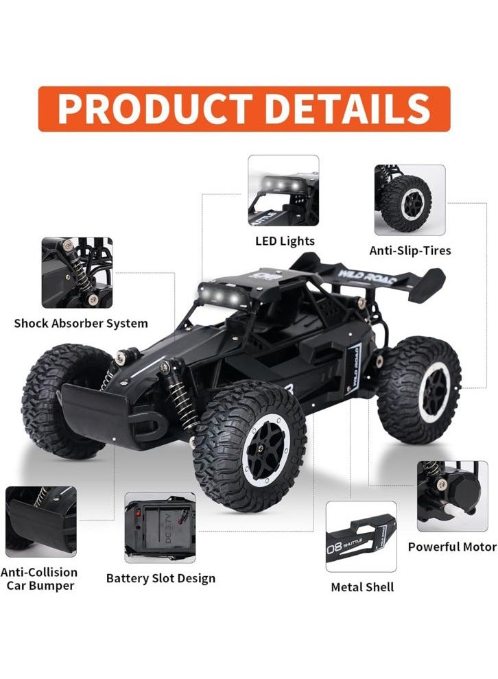 HALAMODO 1:16 RC Alloy High-Speed Car Model, 2.4G Off-Road Monster Truck, Racing Toy With Lights, Perfect Gift For Boys Kids Birthday ，Black，26 cm*13 cm*16 cm - Image 3