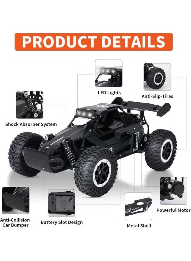 Halamodo 1:16 RC Alloy High-Speed Car Model, 2.4G Off-Road Monster Truck, Racing Toy With Lights, Perfect Gift For Boys Kids Birthday ，Black，26 cm*13 cm*16 cm - Image 2