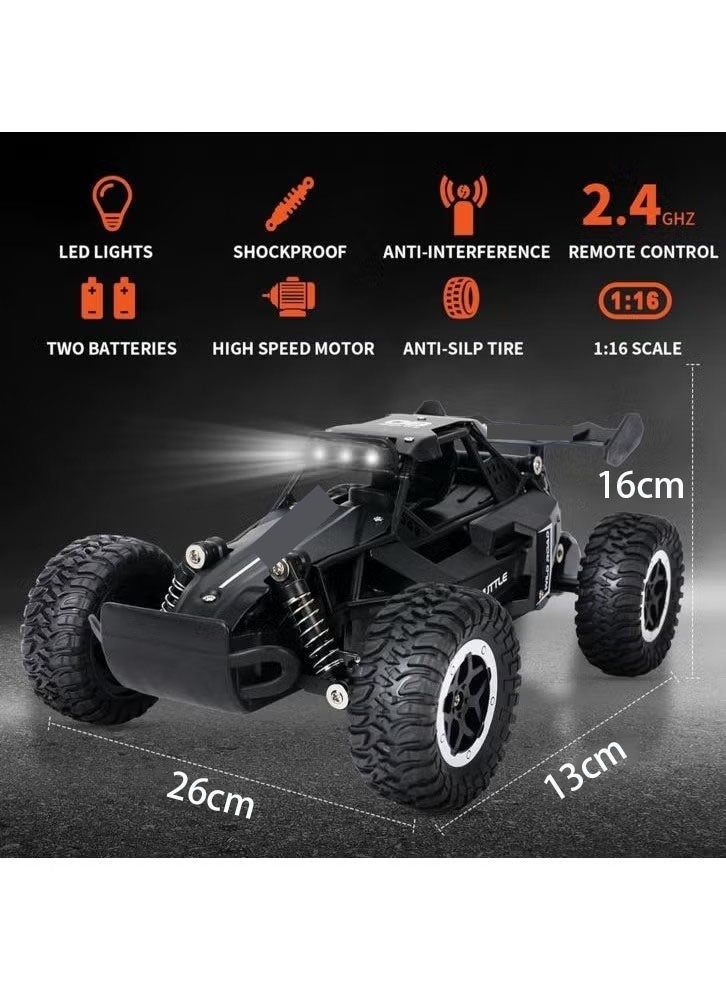 Halamodo 1:16 RC Alloy High-Speed Car Model, 2.4G Off-Road Monster Truck, Racing Toy With Lights, Perfect Gift For Boys Kids Birthday ，Black，26 cm*13 cm*16 cm - Image 4