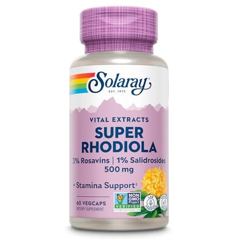 SOLARAY Super Rhodiola 500mg Rhodiola Rosea Root Extract 3 Rosavins 1 Salidrosides Adrenal Stamina Support Vegan NonGMO 60 Servings 60 VegCaps