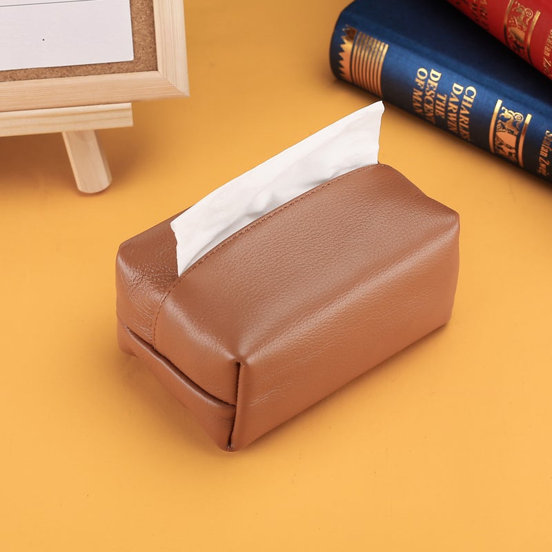 Generic Nordic Luxury Leather Tissue Box for Car/Living Room Brown 