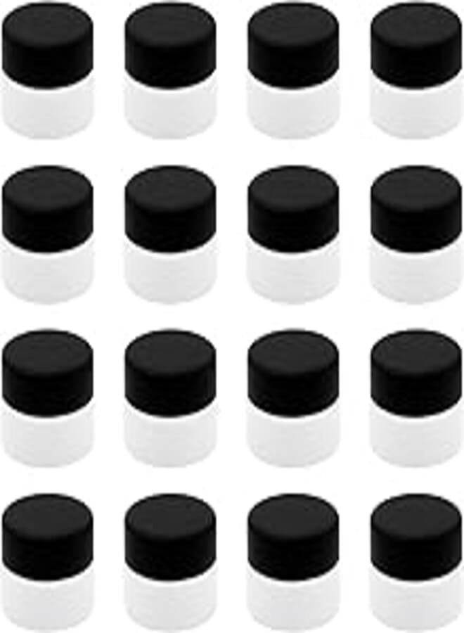Art 20 Pieces Glitter White Plastic Jar (20ml) - Black Plastic Lid - High Quality Healthy Refill Empty Plastic Storage Jar for Empty Round Tins Storage Jars - By Artistic