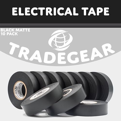 TradeGear شريط كهربائي من TradeGear (10 عبوة) أسود غير لامع - مقاوم للماء، مقاوم للاشتعال، لاصق قوي قائم على المطاط، معتمد من UL - مصنف لحد أقصى 600 فولت و 80 درجة مئوية - يقيس 60 قدم × 3/4 بوصة × 0.07 بوصة - Image 2