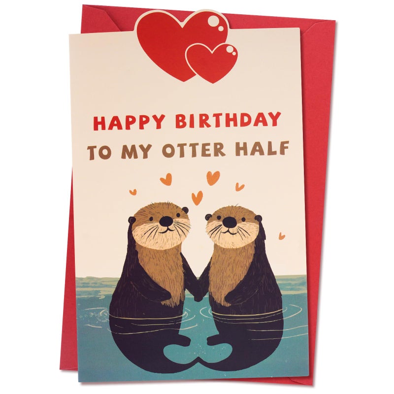 GoClimber Happy Birthday Gifts Cards for Husband Wife Fiance Boyfriend Girlfriend, Funny Birthday Card with Stickers for Men Women Him Her, Cute Otter Gifts - Image 1