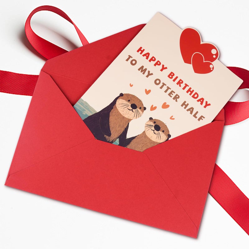 GoClimber Happy Birthday Gifts Cards for Husband Wife Fiance Boyfriend Girlfriend, Funny Birthday Card with Stickers for Men Women Him Her, Cute Otter Gifts - Image 5