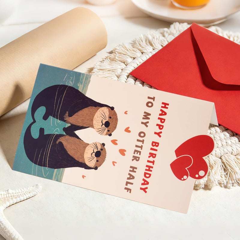 GoClimber Happy Birthday Gifts Cards for Husband Wife Fiance Boyfriend Girlfriend, Funny Birthday Card with Stickers for Men Women Him Her, Cute Otter Gifts - Image 4