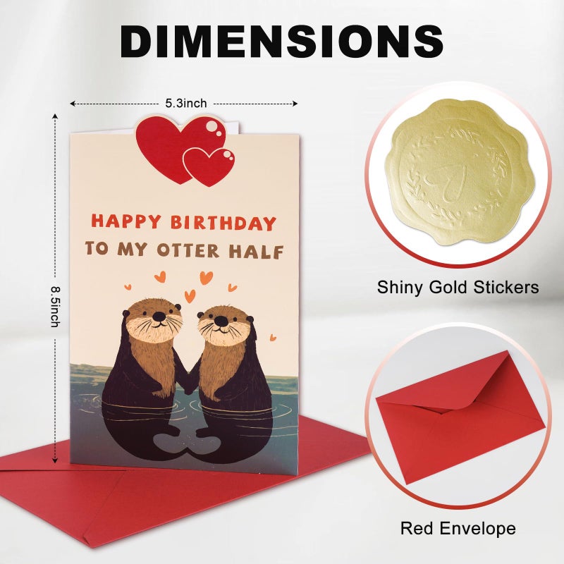 GoClimber Happy Birthday Gifts Cards for Husband Wife Fiance Boyfriend Girlfriend, Funny Birthday Card with Stickers for Men Women Him Her, Cute Otter Gifts - Image 3