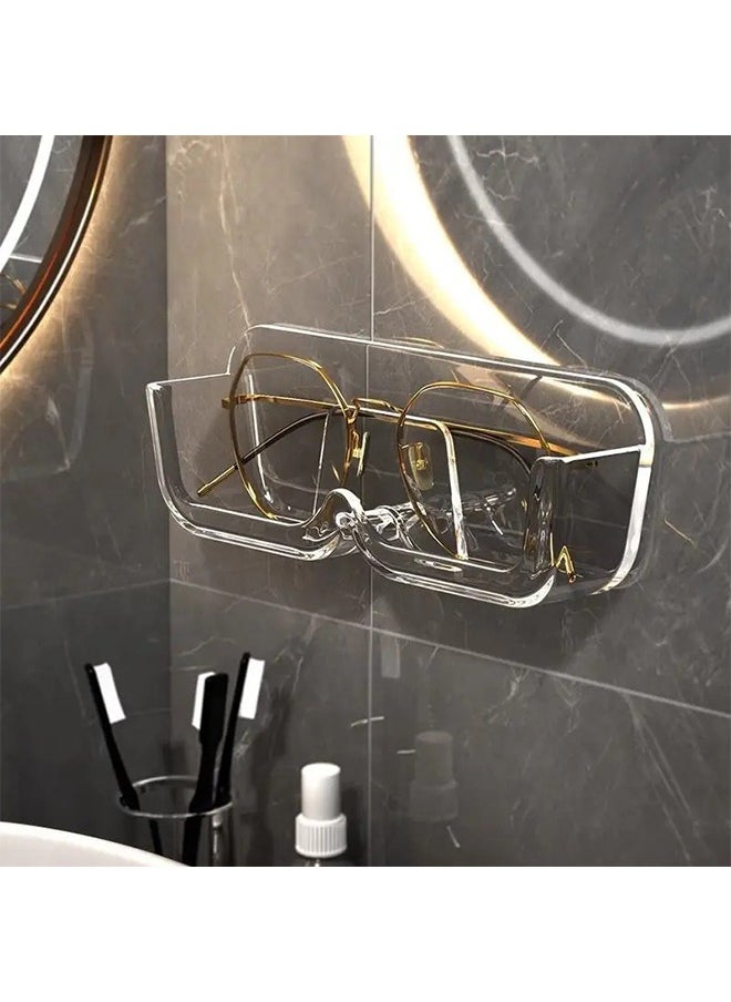 2-Piece Eyeglass Storage Rack, Wall-mounted Punch-Free Glasses Storage Holder Shelf, Sunglasses Display Stand(Clear)