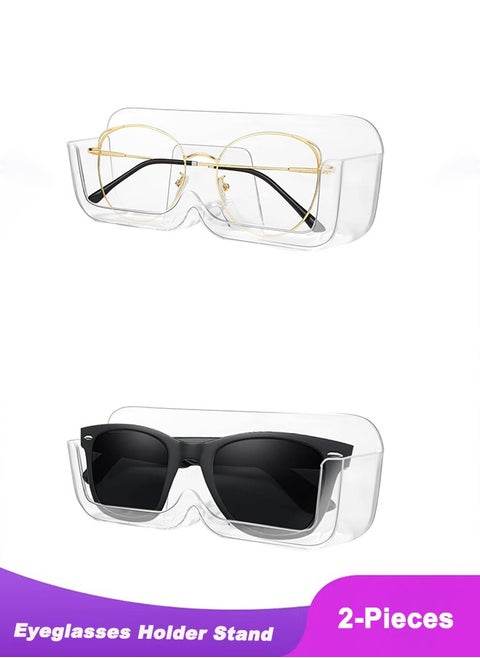 2-Piece Eyeglass Storage Rack, Wall-mounted Punch-Free Glasses Storage Holder Shelf, Sunglasses Display Stand(Clear)
