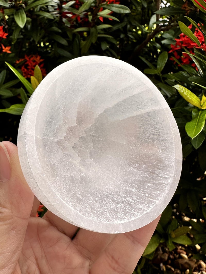 GAF TREASURES 3 Circle Selenite Bowl Gemstone Carved Selenite Crystal Meditation Bowl Reiki Bowl Jewelry Holder Crown Chakra Cleansing Charging Healing