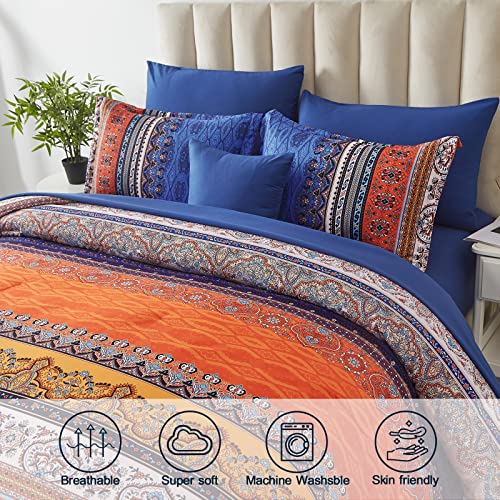 Cottolester Boho Comforter Set Queen Size 8 Piece Bed in a Bag Burnt Orange Paisley Fall Comforter and Sheet Set Bohemian Striped Bedding Set,Soft Microfiber Complete Bedding Set - Image 3