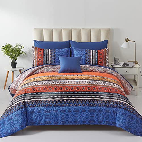 Cottolester Boho Comforter Set Queen Size 8 Piece Bed in a Bag Burnt Orange Paisley Fall Comforter and Sheet Set Bohemian Striped Bedding Set,Soft Microfiber Complete Bedding Set - Image 1