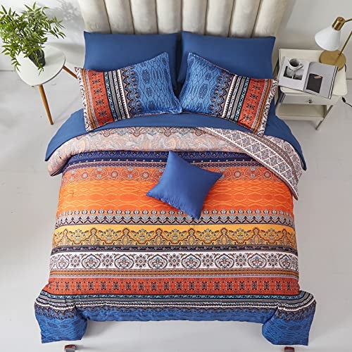 Cottolester Boho Comforter Set Queen Size 8 Piece Bed in a Bag Burnt Orange Paisley Fall Comforter and Sheet Set Bohemian Striped Bedding Set,Soft Microfiber Complete Bedding Set - Image 5