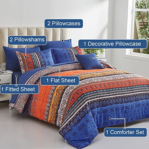 Cottolester Boho Comforter Set Queen Size 8 Piece Bed in a Bag Burnt Orange Paisley Fall Comforter and Sheet Set Bohemian Striped Bedding Set,Soft Microfiber Complete Bedding Set - Image 2