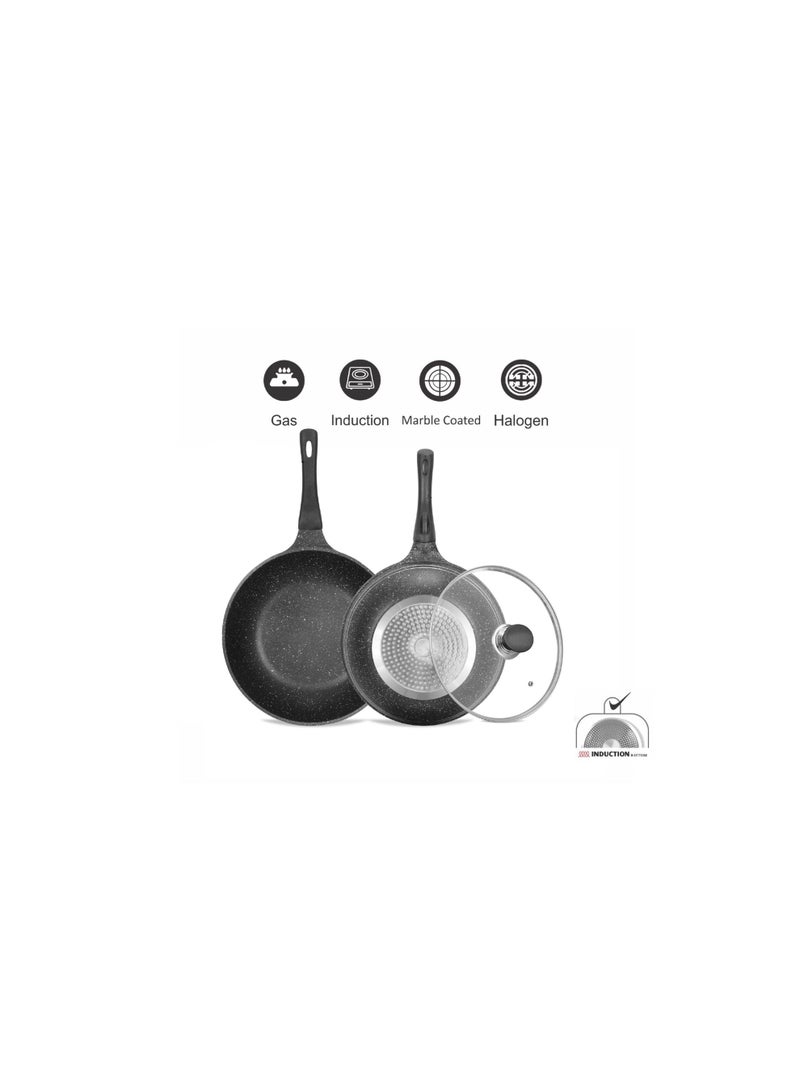 Sonex Eden 30cm Die-Cast Wok Pan with Marble Coating & Glass Lid