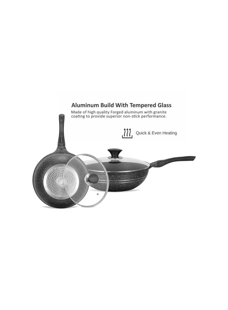 Sonex Eden 30cm Die-Cast Wok Pan with Marble Coating & Glass Lid