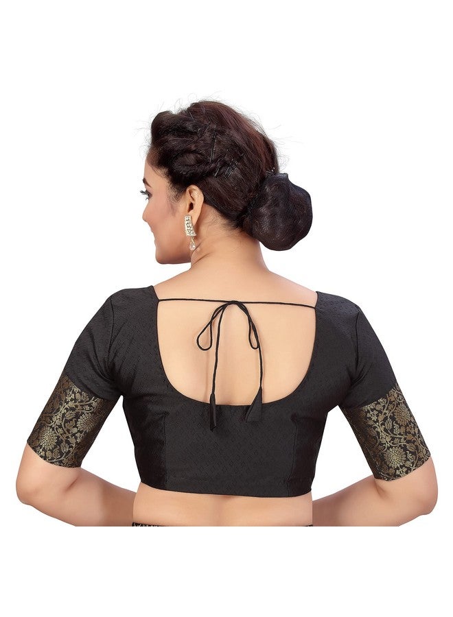 Studio Shringaar Studio Shringaar Women's Readymade Brocade Saree Blouse with Kanjivaram Border Elbow Length Sleeves(Black, 34) - Image 3