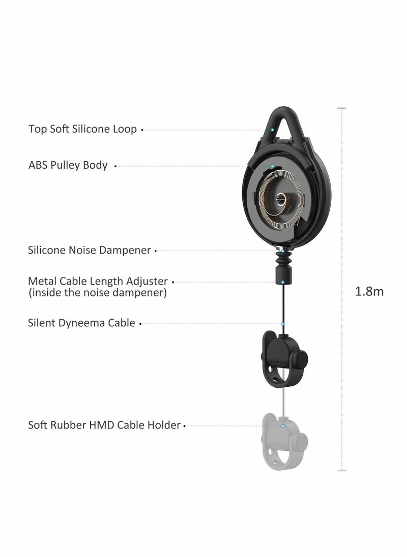 Excefore - VR Cable Management System, Ceiling Hooks with Retractable Carabiner, Retractable Ceiling Pulley System for Oculus Quest/Quest 2/HTC Vive/Vive Pro/Oculus Rift/Rift S[3 Packs,Black] - Image 1