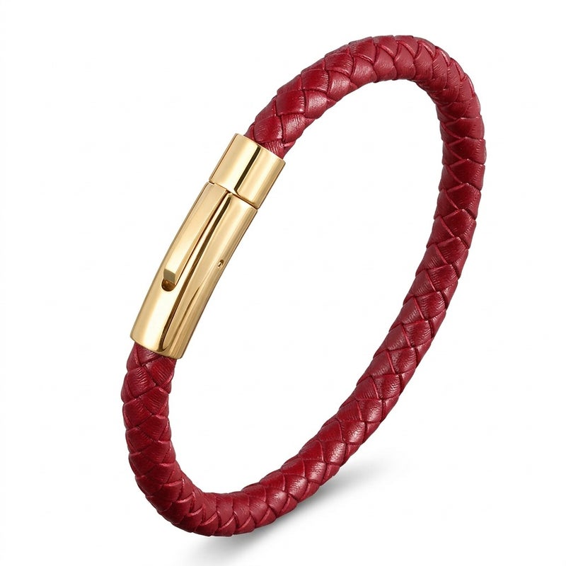 Amber European and American Best-Selling Leather Bracelets Stainless Steel Snap Men's Braided Leather Bracelets Wholesale Manufacturers - Image 1