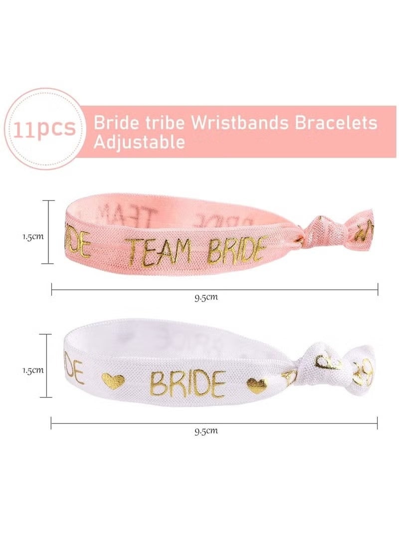 JOGAMS 11Pcs Hen Party Wristbands Set 1 White Bride Wristband and 10Pcs Pink Team Bride Wristband with Rose Gold Lettering for Bachelorette Party Wedding Bridal Shower Decorations Bridal Shower - Image 2