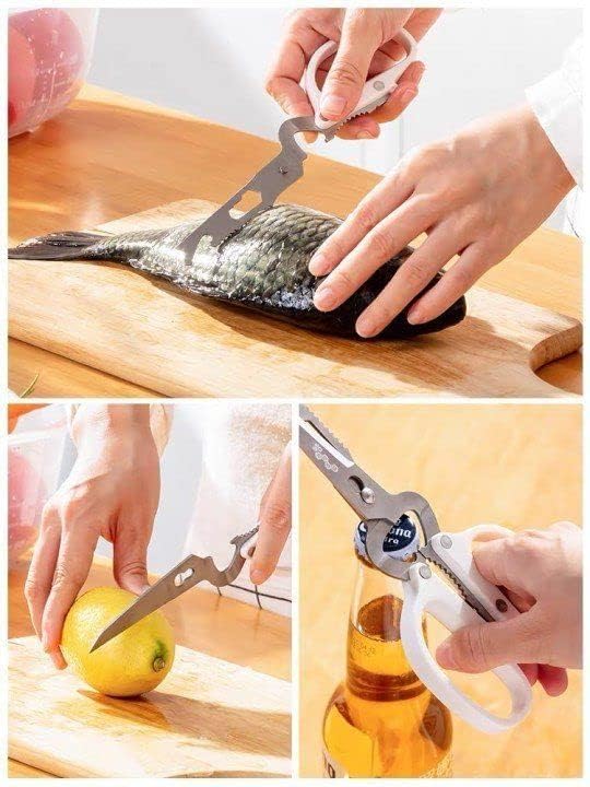 MVM Enterprise Multifunctional Kitchen Scissor Stainless Steel Shears Heavy Duty Culinary 7 in 1 Household Scissors with Magnetic Holder for Chicken Fish Cutting Cutter Opener Slicer Pack of 1 - Image 5
