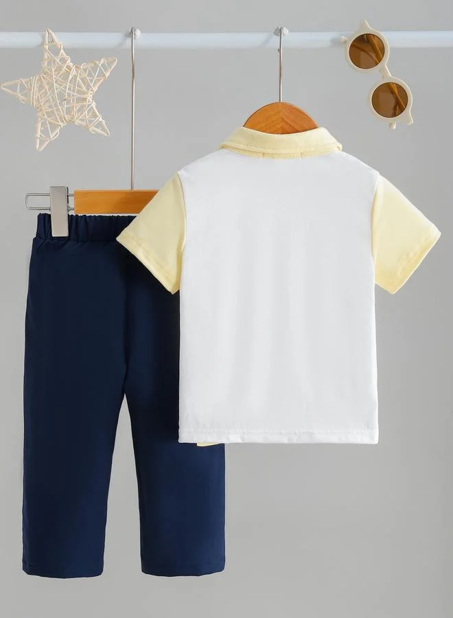 Take Two Boys Embroidered Octopus Polo T-Shirt and Pants Set