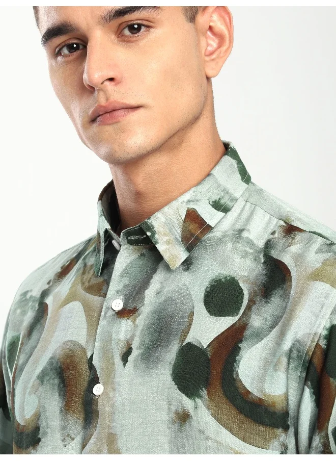 Beyoung Green Ethereal Printed Shirt