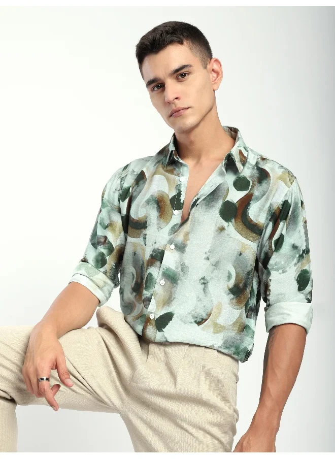 Beyoung Green Ethereal Printed Shirt