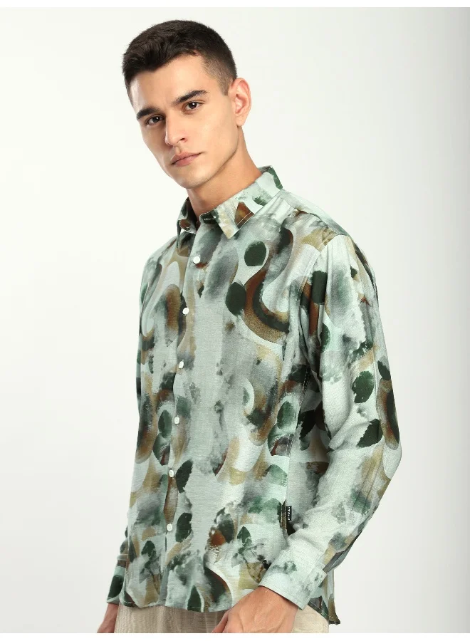 Beyoung Green Ethereal Printed Shirt