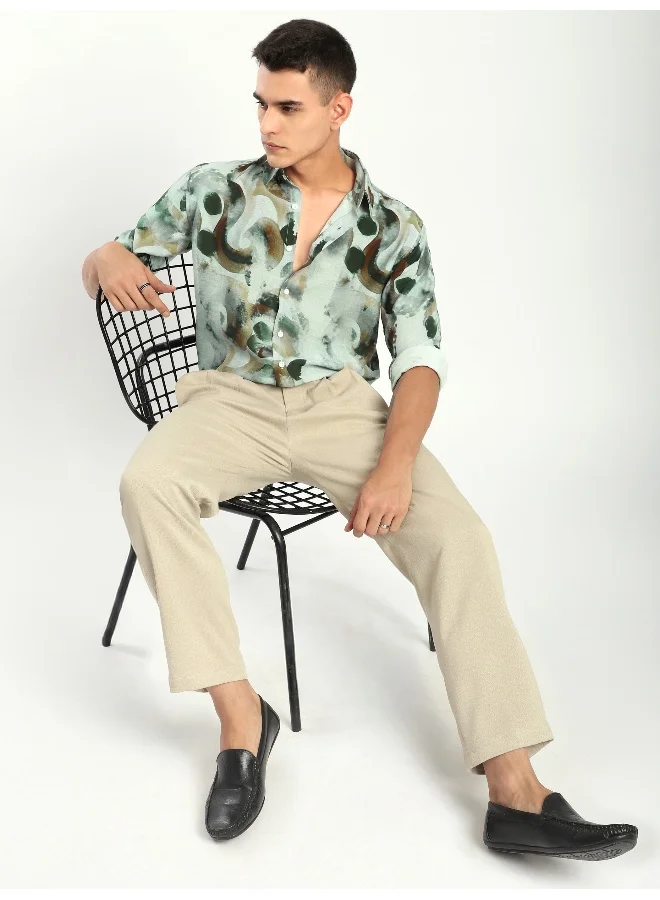 Beyoung Green Ethereal Printed Shirt