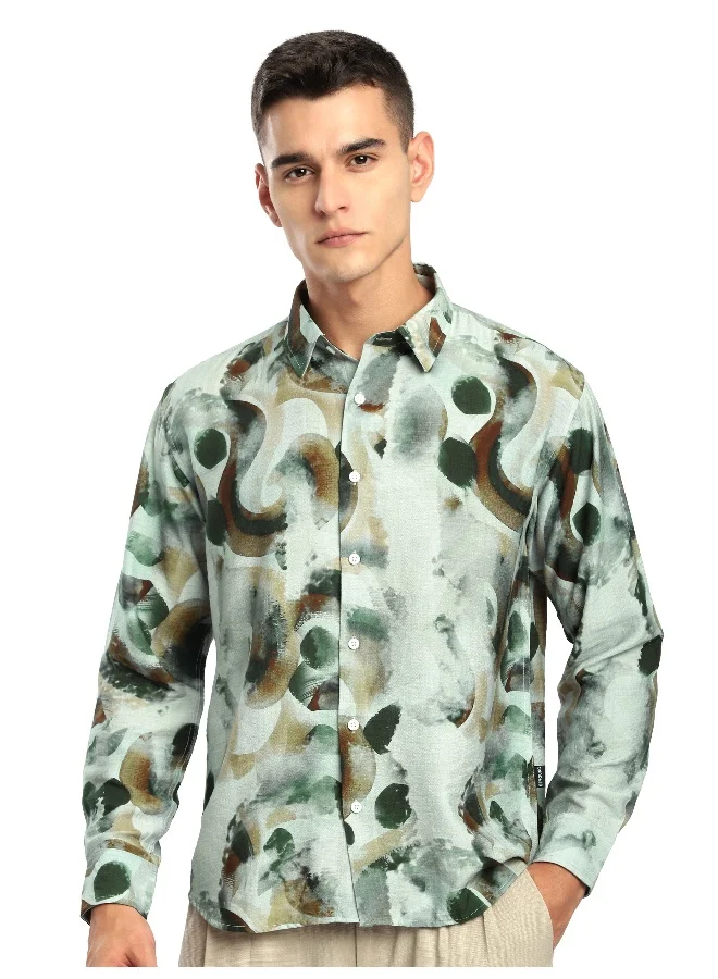 Beyoung Green Ethereal Printed Shirt