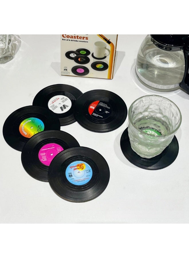 فينيل سجل فينيل على شكل سيليكون الوقايات مجموعة 6 قطعة الرجعية الموسيقى مستوحاة شرب الحصير مع عدم الانزلاق قبضة ومقاومة للحرارة للمنزل بار و عشاق الموسيقى - Image 4