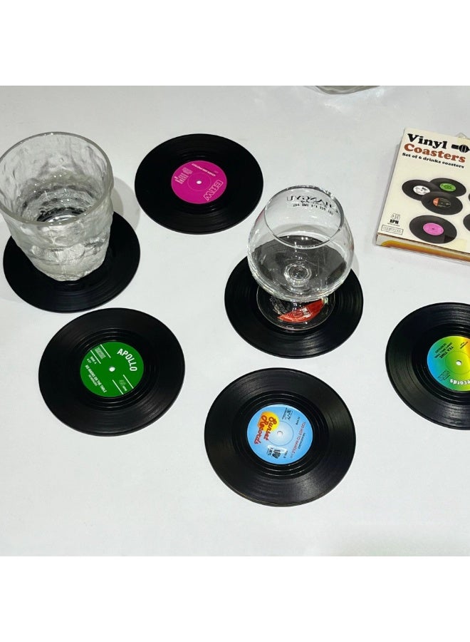 فينيل سجل فينيل على شكل سيليكون الوقايات مجموعة 6 قطعة الرجعية الموسيقى مستوحاة شرب الحصير مع عدم الانزلاق قبضة ومقاومة للحرارة للمنزل بار و عشاق الموسيقى - Image 2