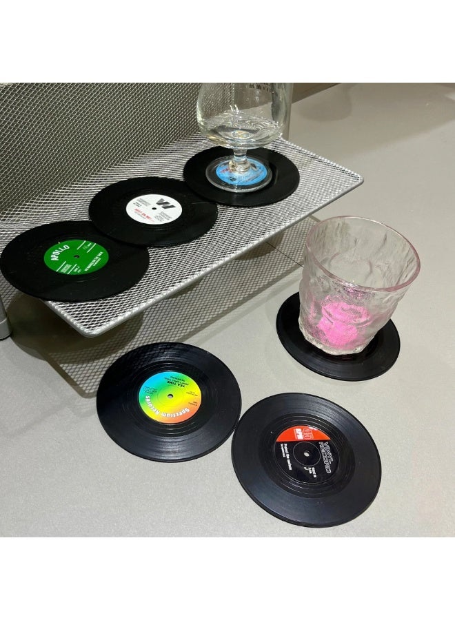 فينيل سجل فينيل على شكل سيليكون الوقايات مجموعة 6 قطعة الرجعية الموسيقى مستوحاة شرب الحصير مع عدم الانزلاق قبضة ومقاومة للحرارة للمنزل بار و عشاق الموسيقى - Image 3