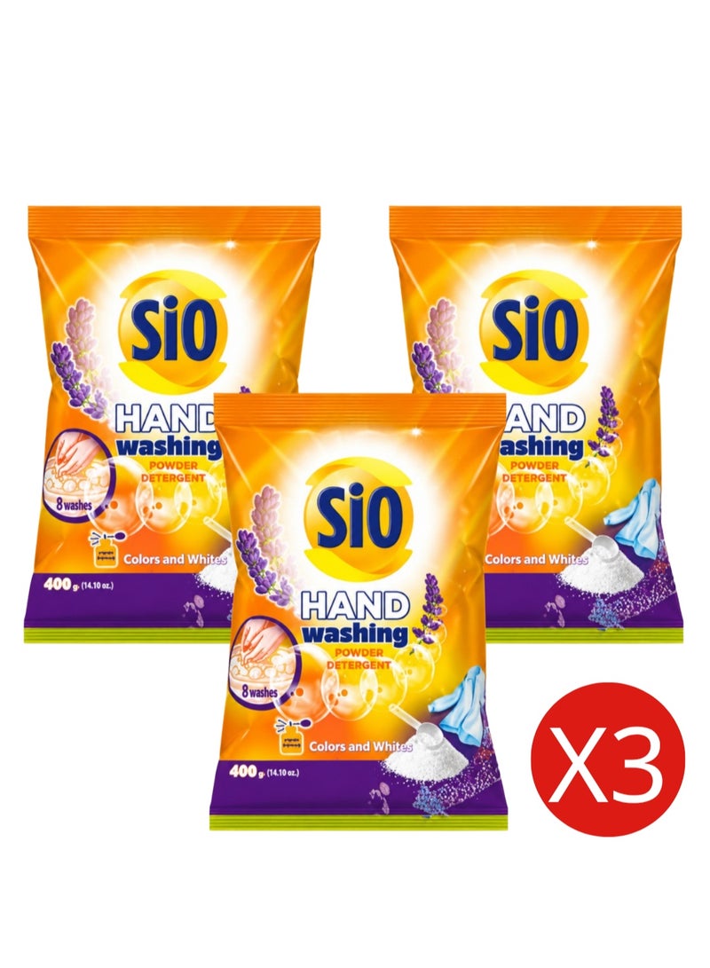 SIO Hand Wash Laundry Powder 400 g Pack of 3 | Detergent for White and Colored Clothes - Image 1