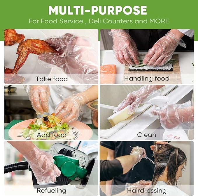 bvslf 200 pcs Transparent Reusable Disposable Gloves, Transparent & Disposable Gloves, Universal Size, Hand Gloves for Cleaning, Cooking, Washing, Serving & Handling Food - Image 3