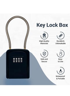 KASTWAVE Key Lock Box Portable with Removable Cable Shackle, Indoor Outdoor Waterproof 4 Digit Password Combination with Resettable Code Switch Key Lockbox for Outside Hold Spare Keys for Realtors  - Image 2