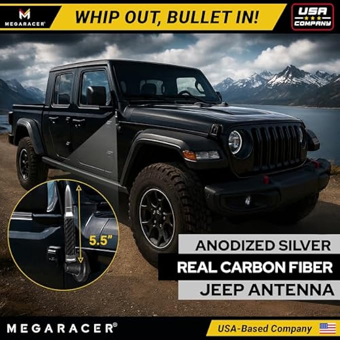 rayihni 5.5 100% Real Carbon Fiber Silver Antenna - 2007-2024 Jeep Wrangler Gladiator 4xe JK JKU JL JLU JT Rubicon Sahara Willys Mojave, 6061 Solid Aluminum, Jeep Antenna Replacement, Pack of 1 - Image 3