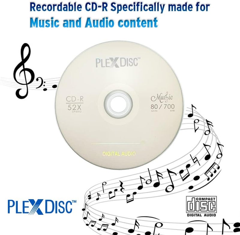 PlexDisc 100 PK 52x 700 MB Digital Audio Music CD-R Disc for Reliable Audio Recording and Playback - Image 1