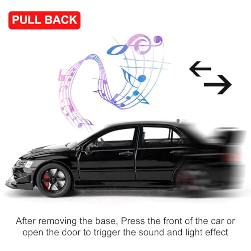 FEXXA Toy Car Compatible for 1:32 Mitsu bishi Lancer Evolution Model, Pull Back Diecast Collectible Car with Sounds ＆ Lights for Kids Boys Girls and Adults, Gift (Black) - Image 4