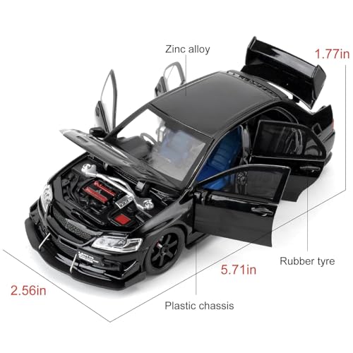 FEXXA Toy Car Compatible for 1:32 Mitsu bishi Lancer Evolution Model, Pull Back Diecast Collectible Car with Sounds ＆ Lights for Kids Boys Girls and Adults, Gift (Black) - Image 2