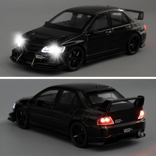 FEXXA Toy Car Compatible for 1:32 Mitsu bishi Lancer Evolution Model, Pull Back Diecast Collectible Car with Sounds ＆ Lights for Kids Boys Girls and Adults, Gift (Black) - Image 5
