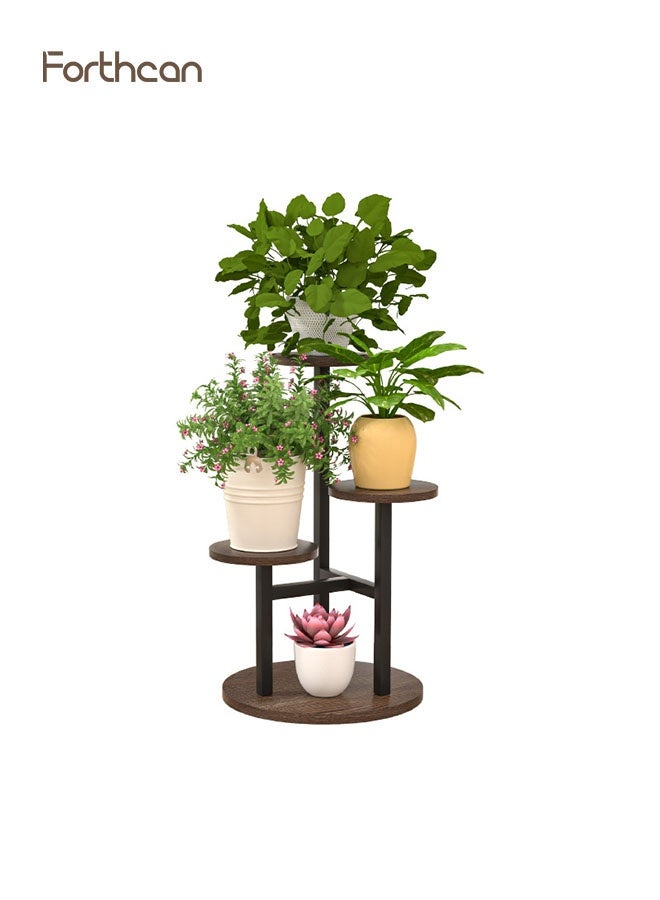 Forthcan Multi-Tier Round Plant Stand, Metal & Wood Indoor Flower Pot Display Shelf, Small Corner Rack for Living Room/Balcony - Image 1