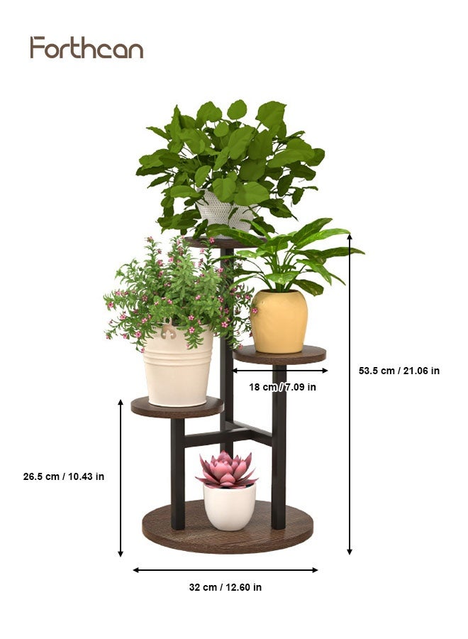 Forthcan Multi-Tier Round Plant Stand, Metal & Wood Indoor Flower Pot Display Shelf, Small Corner Rack for Living Room/Balcony - Image 2