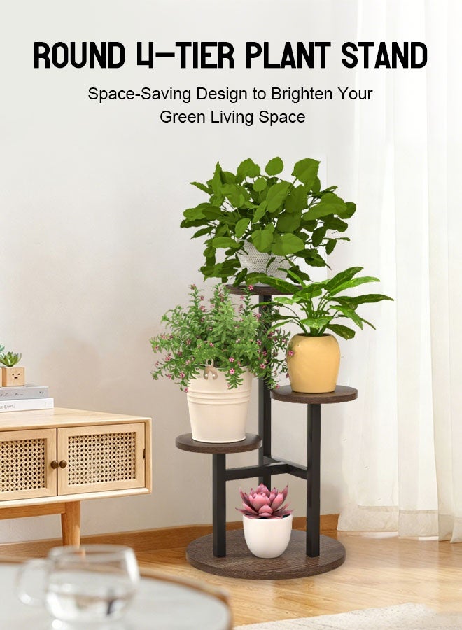 Forthcan Multi-Tier Round Plant Stand, Metal & Wood Indoor Flower Pot Display Shelf, Small Corner Rack for Living Room/Balcony - Image 3