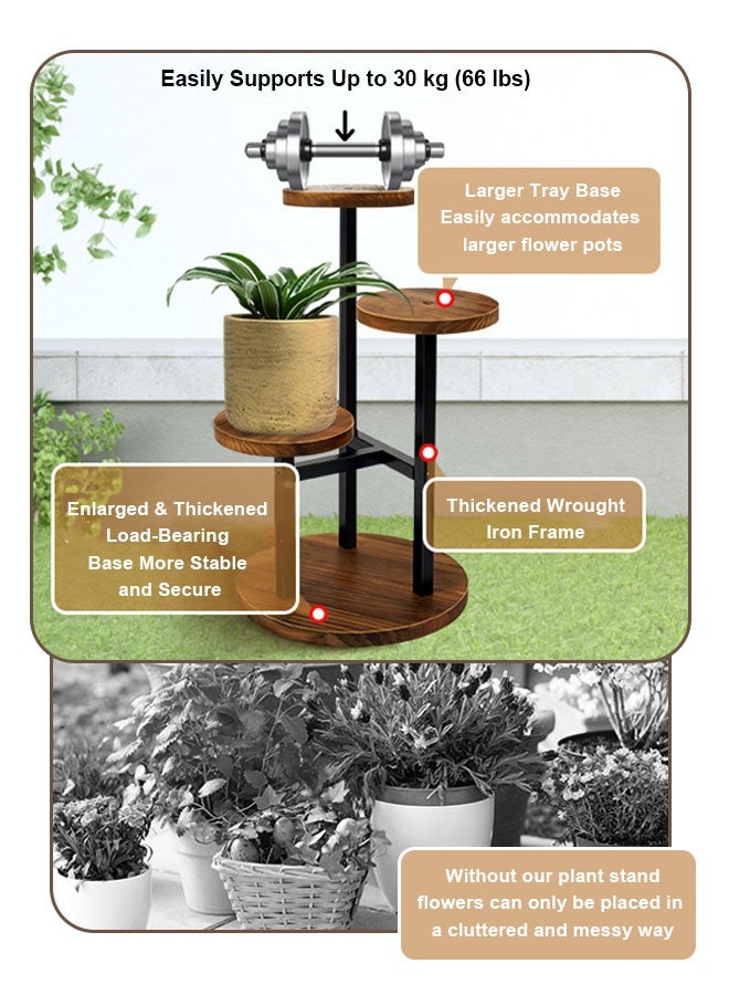 Forthcan Multi-Tier Round Plant Stand, Metal & Wood Indoor Flower Pot Display Shelf, Small Corner Rack for Living Room/Balcony - Image 4