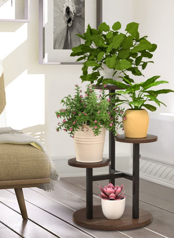 Forthcan Multi-Tier Round Plant Stand, Metal & Wood Indoor Flower Pot Display Shelf, Small Corner Rack for Living Room/Balcony - Image 5